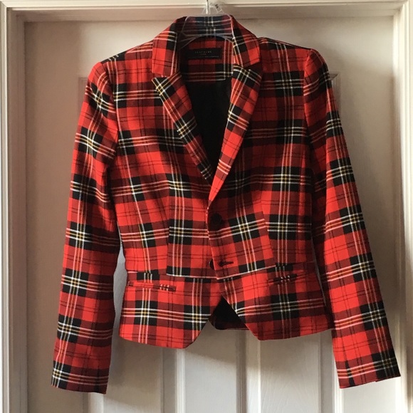 zara red check blazer